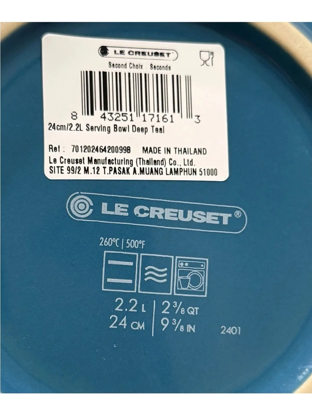 Le Creuset 24cm/2.2L Stoneware Serving Bowl Deep Teal 2.4QT 9.4